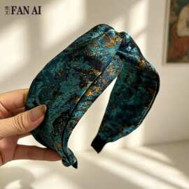 梵艾 跨境欧美纽扣发箍女士 新品复古宽边方巾成人布艺发卡 SA181