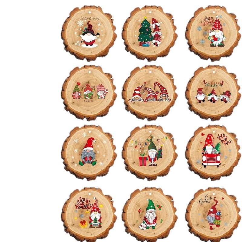 クロスボーダー12ピースクリスマス木製ペンダントクリスマスハッピーレトロ農場動物ラウンドクリスマス装飾品小さなペンダント|undefined