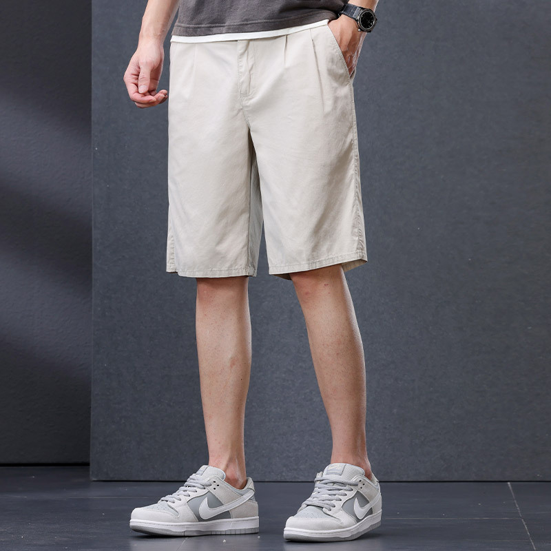 100 Cotton Shorts Men's Summer 2024 New Arrival Middle-Ages Business Straight Casual Pants Men's Five-point Pants Mid-length Pants