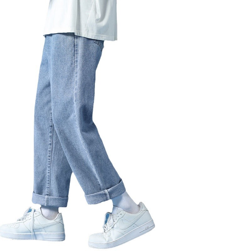 Hong Kong Style Jeans Men's High Street Loose Straight Wide Leg Trendy Brand Instagram Style Trendy Trousers for Boys Spring and Autumn