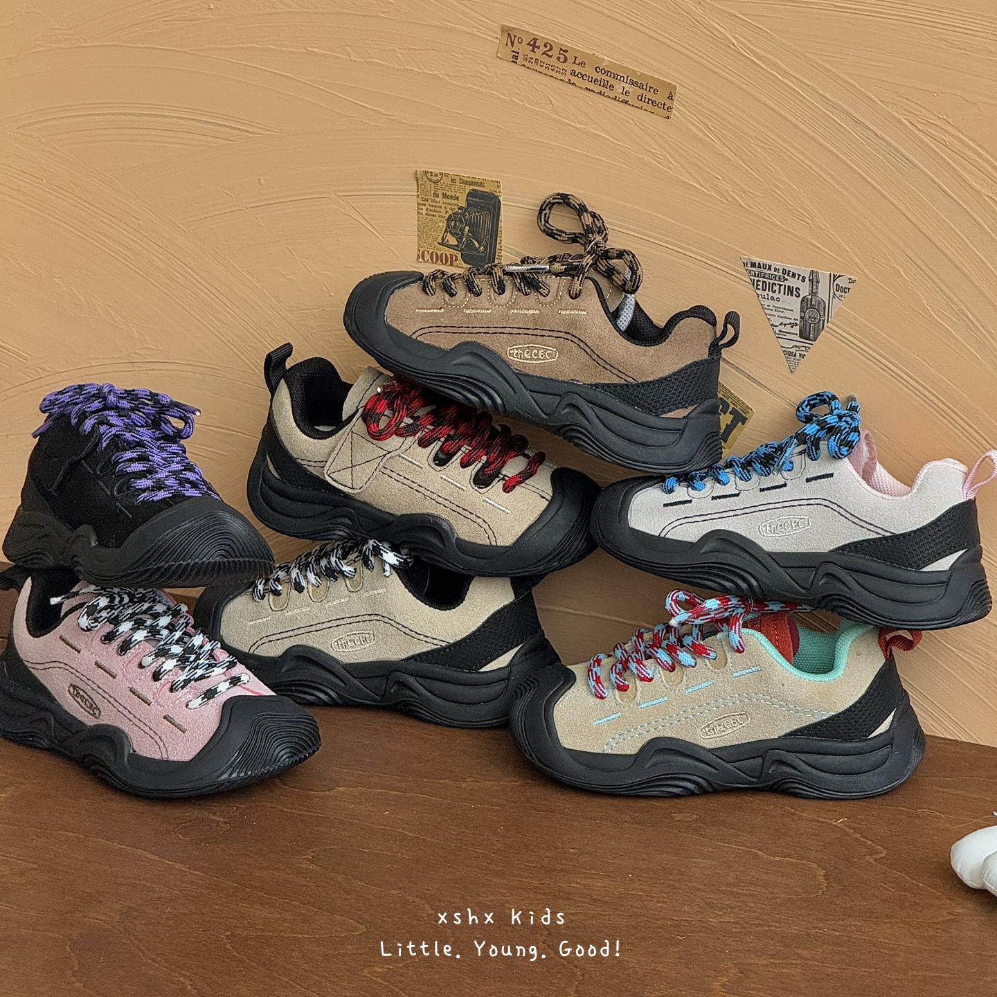 Xshx Wilderness Mountain Series | Boys and Girls Autumn Functional Outdoor Shoes with Rubber Soles, Closed Toe, Stable Heel, Velcro, Cowhide Leather