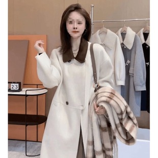 2024 New Korean Style Asymmetrical Double-Sided Cashmere Outwear Women's Mid-Length Autumn and Winter Elegant Woolen Outwear Gray