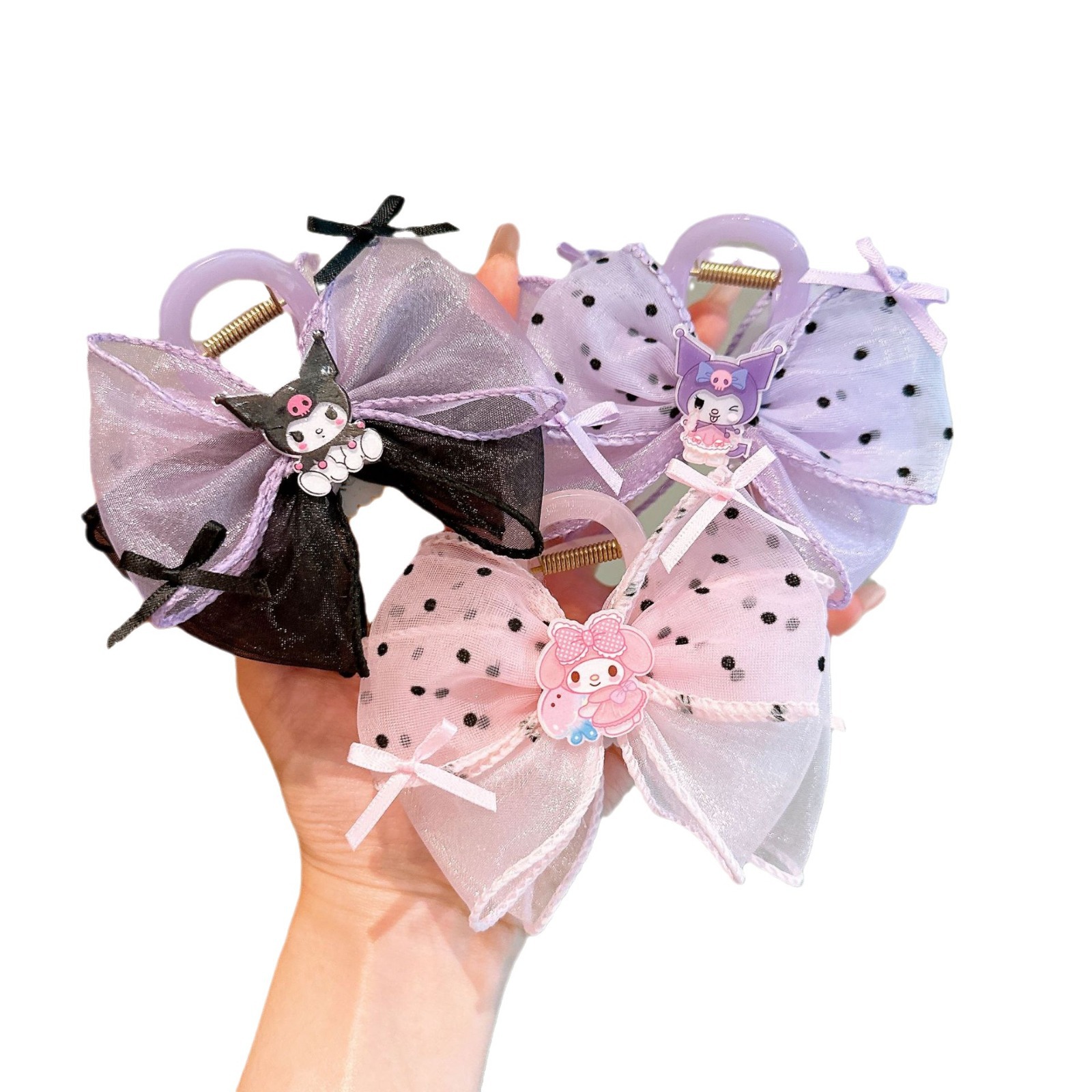 Kuromi niños clip de agarre niñas de doble cara mallas clip de cabello de arco de dibujos animados cabeza trasera de verano fresco pelo raspado