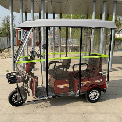 Elektromobil üçün ön şüşə çətiri (günlük) | Stainless steel tricycle canopy, electric - stainless-steel-frame-white-leather-canopy-fully-transparent-rain-curtain-16070