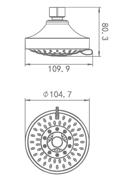 Cross-border American 4-inch concealed five-speed water-saving small top shower head, bathhouse and hotel shower head wholesale Specification drawing