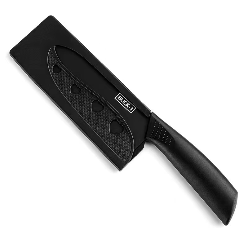 Cuchillo de cocina negro antideslizante + funda de cuchillo