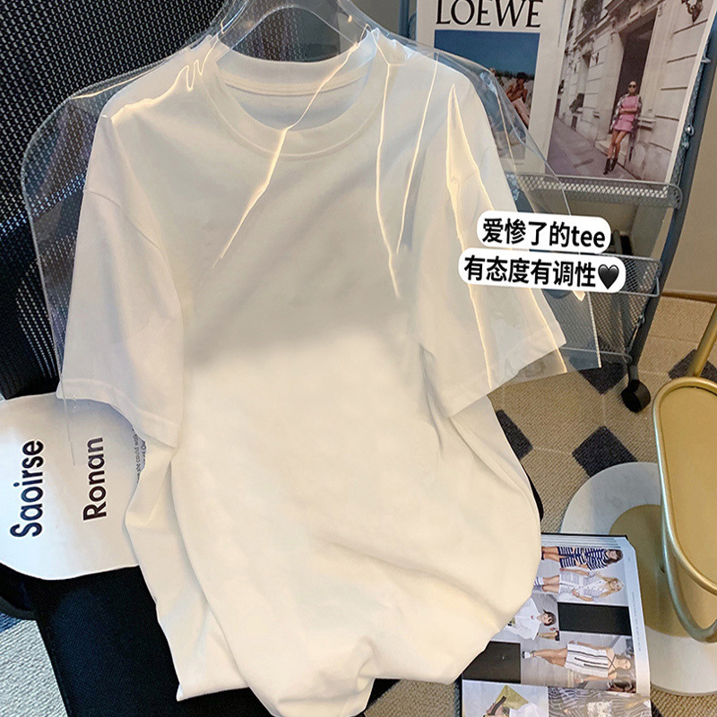 Summer Pure Cotton Short-Sleeved T-Shirt for Women 2026 New Style White Mid-Length Loose Casual Top Paired with Shark Pants