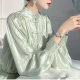 New Chinese Style Women's Clothing National Style Green Satin Shirt 2025 Early Spring Long Sleeve Shirt Super Nice Retro Button Top