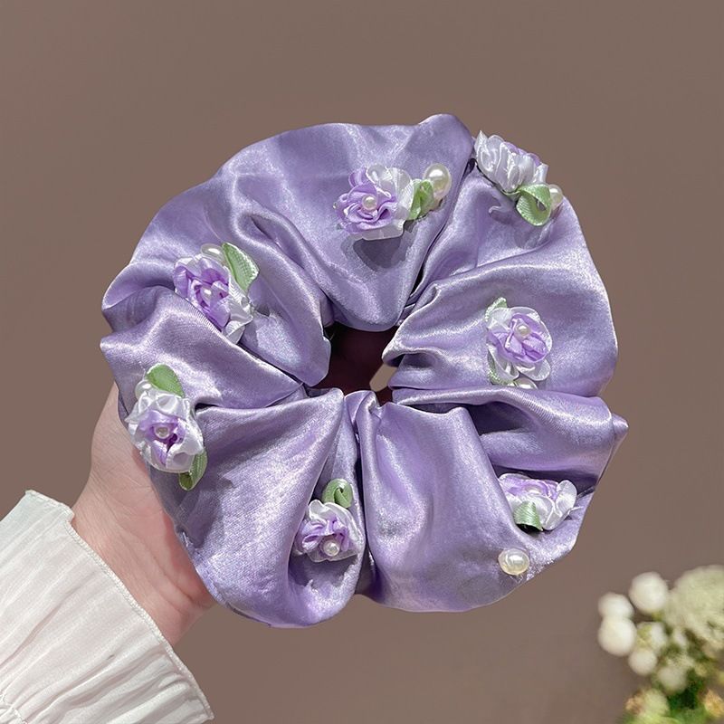 Coletero Scrunchie de Encaje con Flor de Alta Elasticidad para Mujer