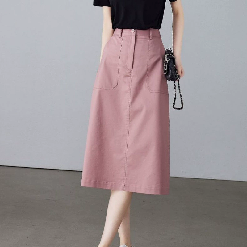 Корейская стильная нишевая юбка премиум-класса, лето 2025, новая высокая талия, свободная, стройнящая, средней длины, повседневная юбка