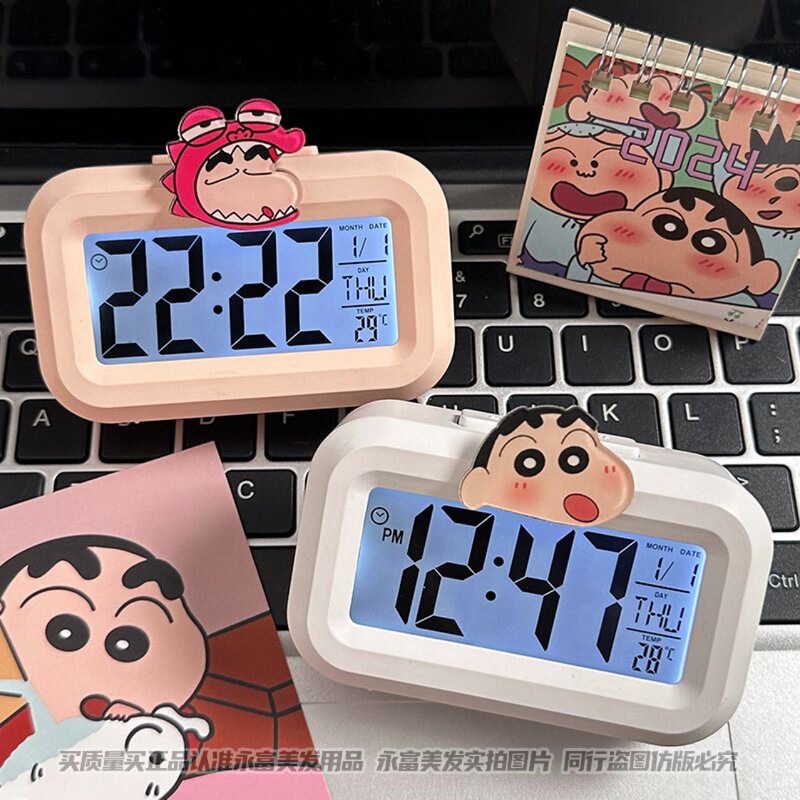 クレヨンしんちゃんミニ夜光学生目覚まし時計かわいい時計多機能携帯寮デスクトップ小型台時計|undefined