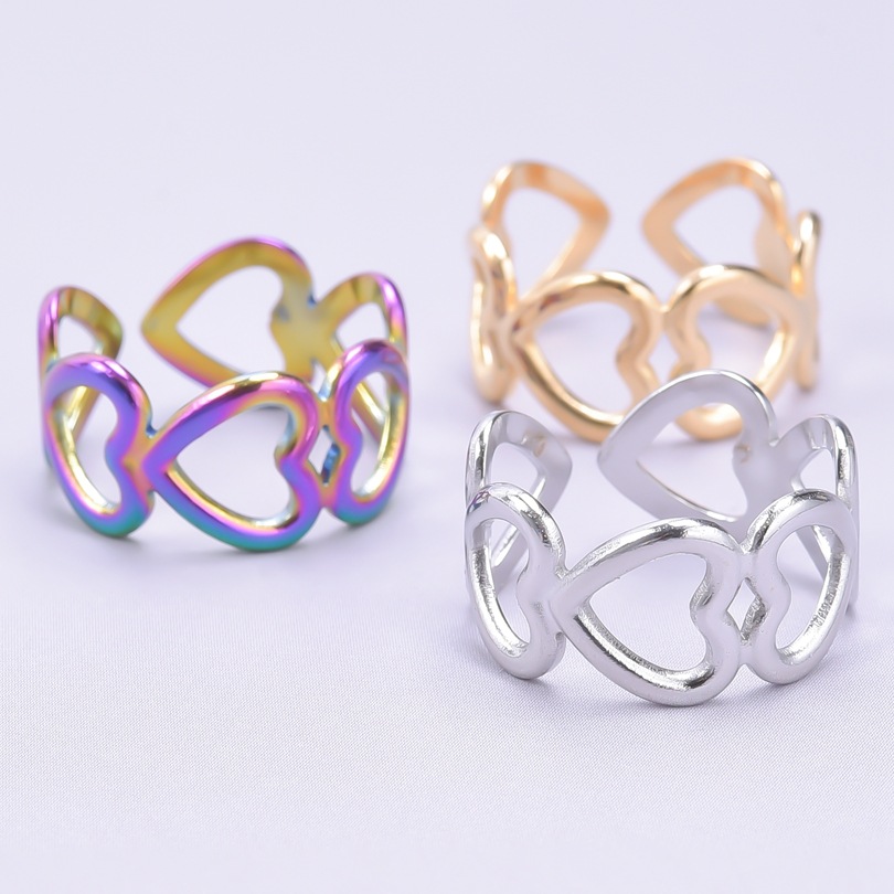 10g Weight Vacuum Plating Gold Plating Process 18K Gold Plated Plating Material Open Ring Classification Adjustable Ring Size Wholesale Jewelry Lady Heart Shape 304 Stainless Steel 18K Gold Plated Metal Open Ring
