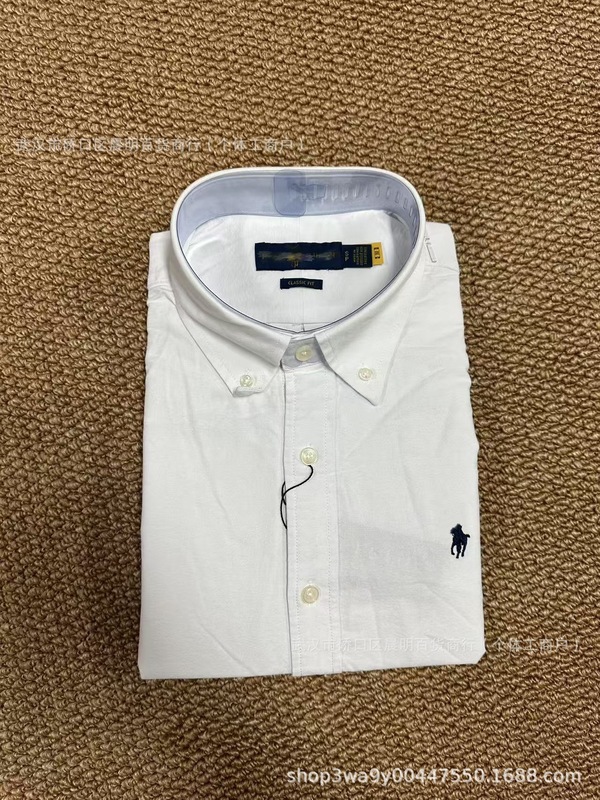 rl跨境货源纯色小马Logo刺绣牛津商务休闲长袖衬衫牛津翻领排扣|undefined