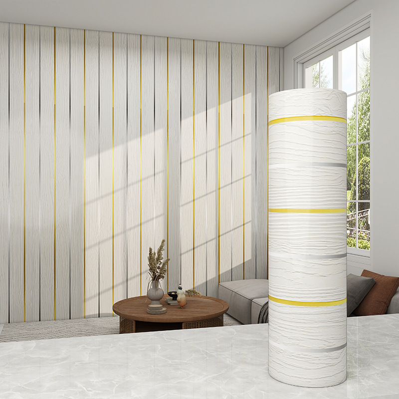 烫金仿木纹格栅自粘大理石墙贴卧室电视背景墙面家用墙纸装饰壁纸