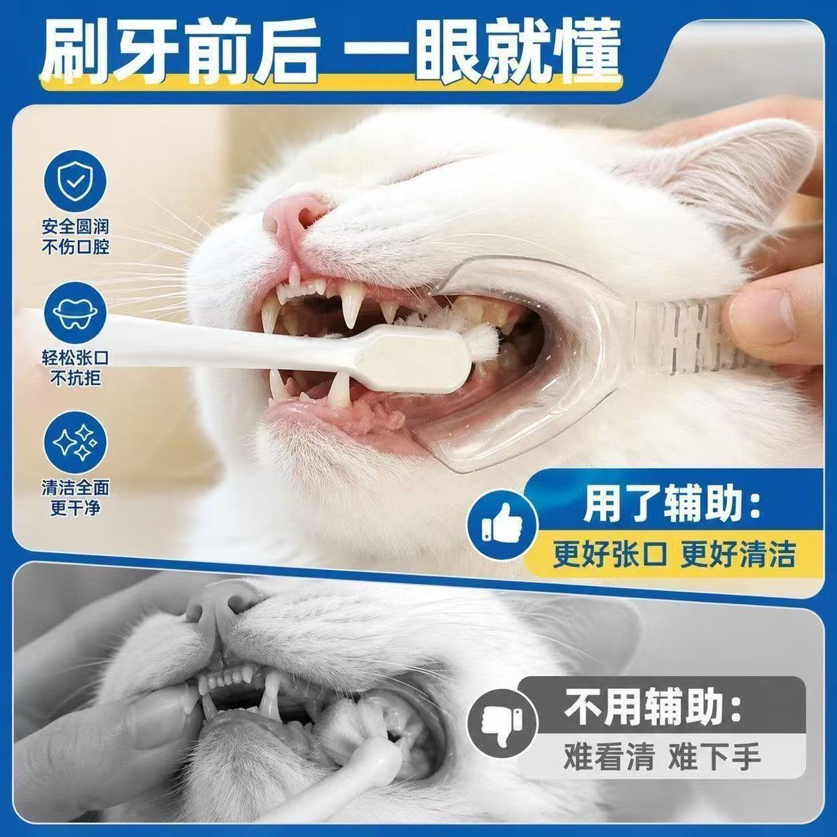 Cat and Dog Teeth Brushing Tool, Pet Oral Care Aid, Non-Cooperative Mouth Opening Device for Brushing, Teeth Cleaning Mouth Opener Tool