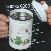过年送礼高盖杯搪瓷茶杯带304茶漏老式铁瓷中式泡茶茶水分离水杯