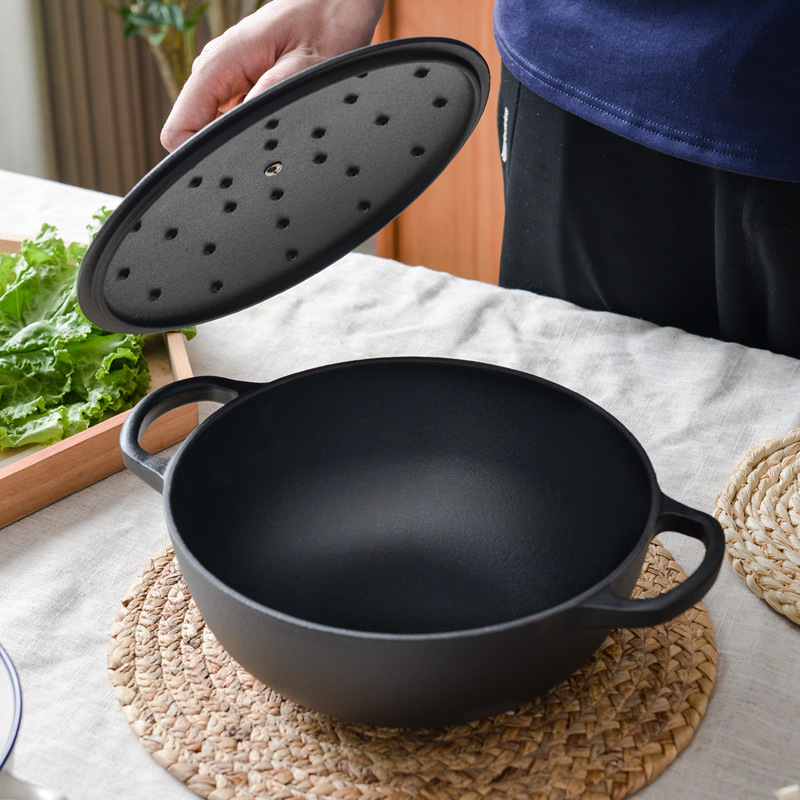 Pequeña felicidad 23cm en relieve de esmalte negro sin recubrimiento sopa olla hogar sartén antiadherente