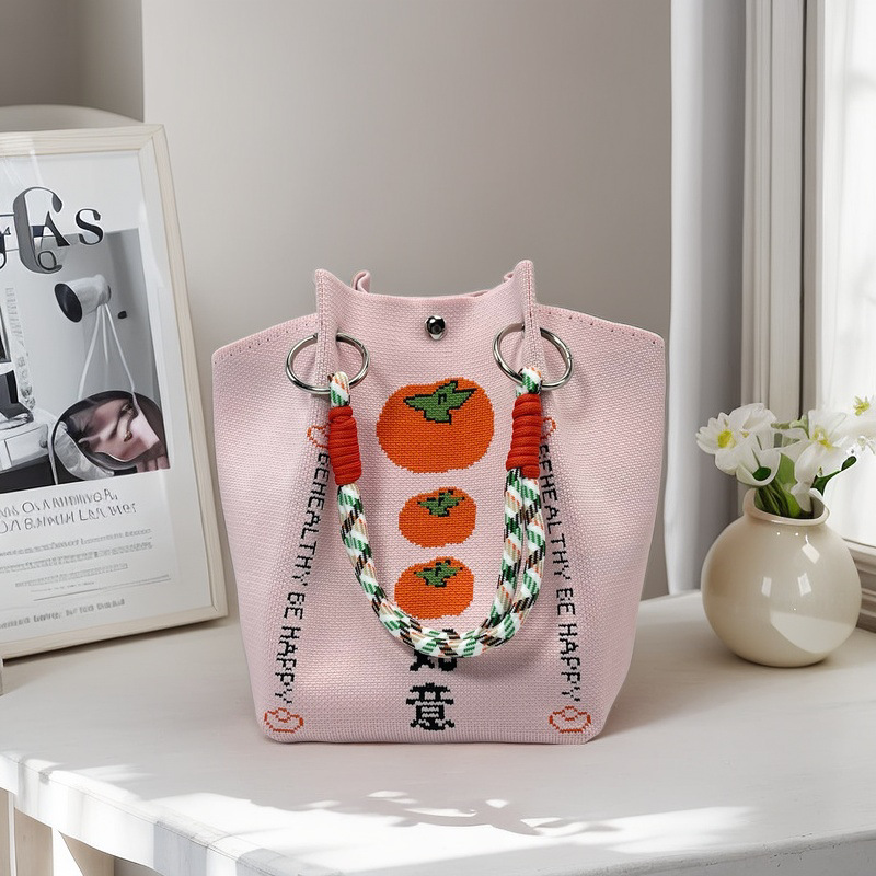 2025 nuevo estilo japonés y coreano bolso de mano de punto de gran capacidad estilo ins bolso de mano casual portátil de todo fósforo diario para mujer image 4