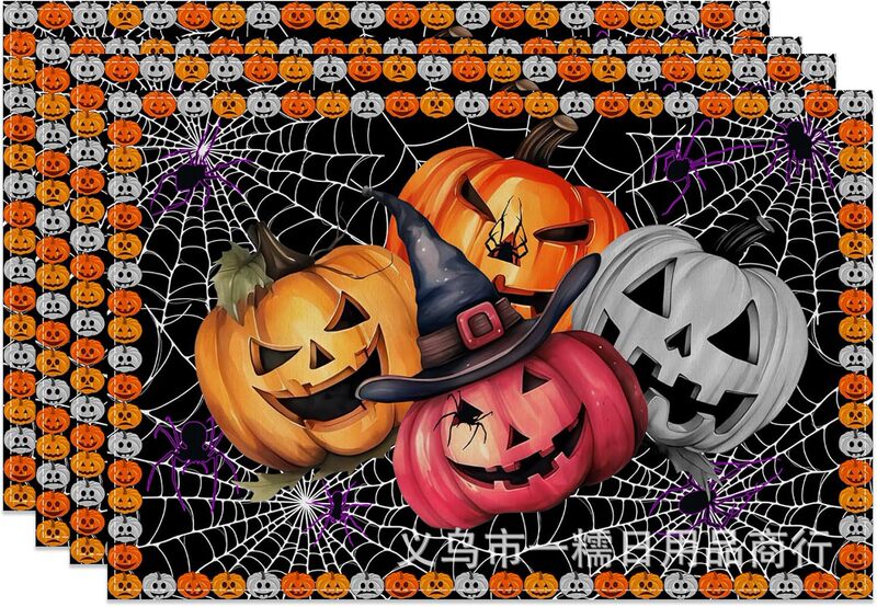 国境を越えたtemu爆発ハロウィーンの食事マットカボチャ頭蓋魔女スパイダーデジタルプリントマット断熱マット装飾|undefined