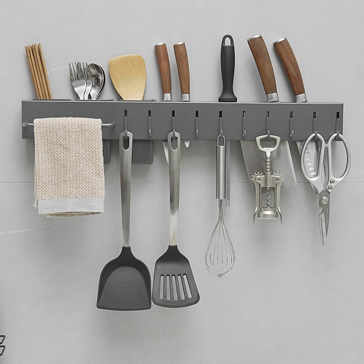 Pistola gris acero inoxidable portaherramientas jaula de palillos estante de cocina integrado almacenamiento de cuchillos tubo de palillos punzonado montado en la pared