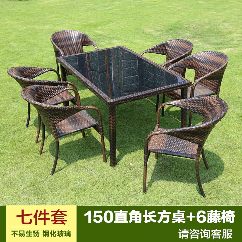 Mesa y silla al aire libre patio de caña tres piezas set terraza al aire libre balcón jardín ocio cabello de caña comedor combinación de mesa y silla