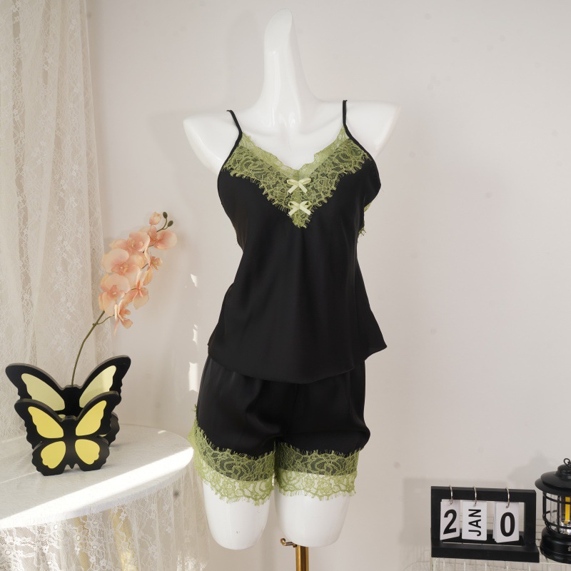 TQ3582 그린 레이스 반바지 슈트 블랙