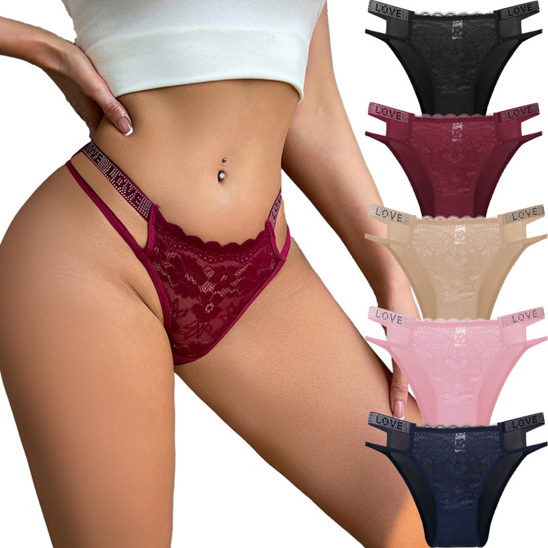 Europe and the United States hot hot drilling sexy lace ladies briefs thong cotton crotch temptation ice silk women's underwear cross-border