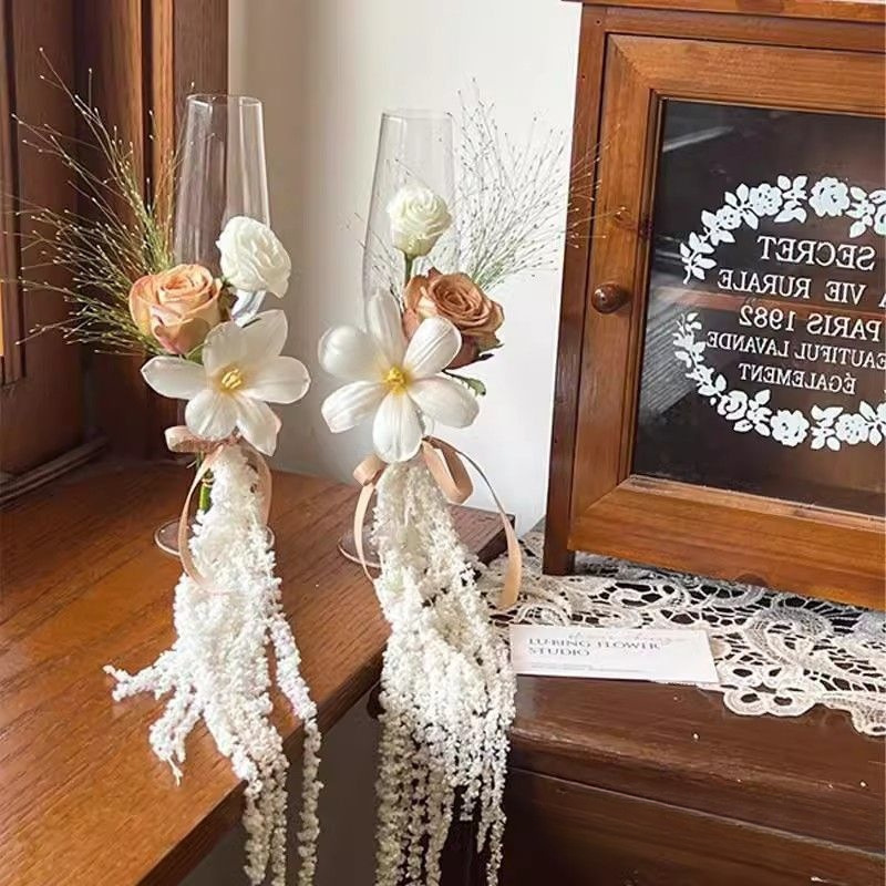 Creative Champagne Glass Decoration Wedding Toast Cup Handmade DIY Material Package Engagement Ceremony Sense No Specifications Glass