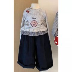 童装女童巨好看秋装长袖套装洋气女孩时髦猫印花假两件上衣