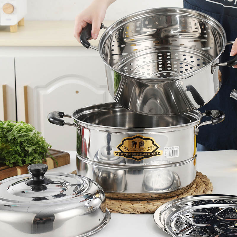 Factory direct super thick 1.0 stainless steel large steamer double layer three layer thick soup pot large capacity steamer stewing Factory direct super thick 1.0 stainless steel large steamer double layer three layer thick soup pot large capacity steamer stewing