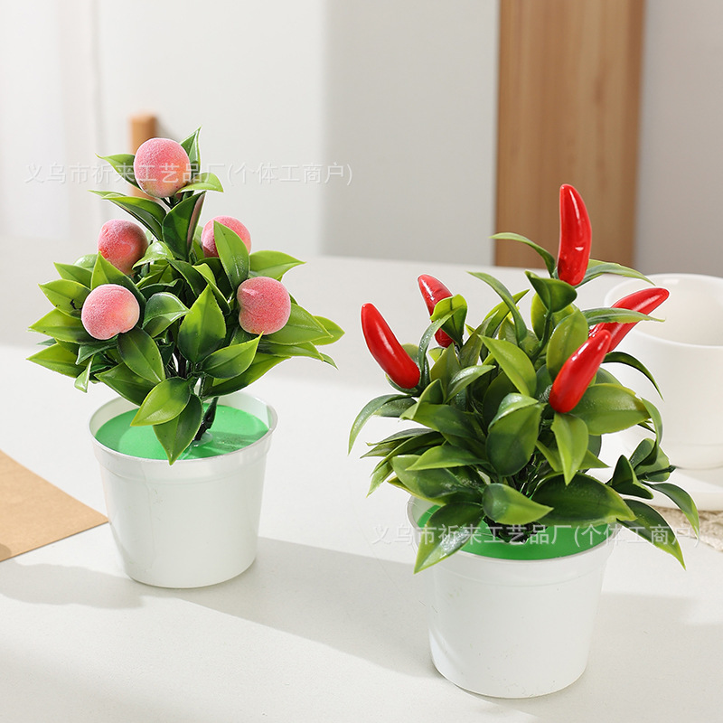 スポット尖葉小果実模擬鉢植えクロスボーダーホットモデルリビングルームデスクトップ造花装飾品模擬緑の植物の装飾|undefined