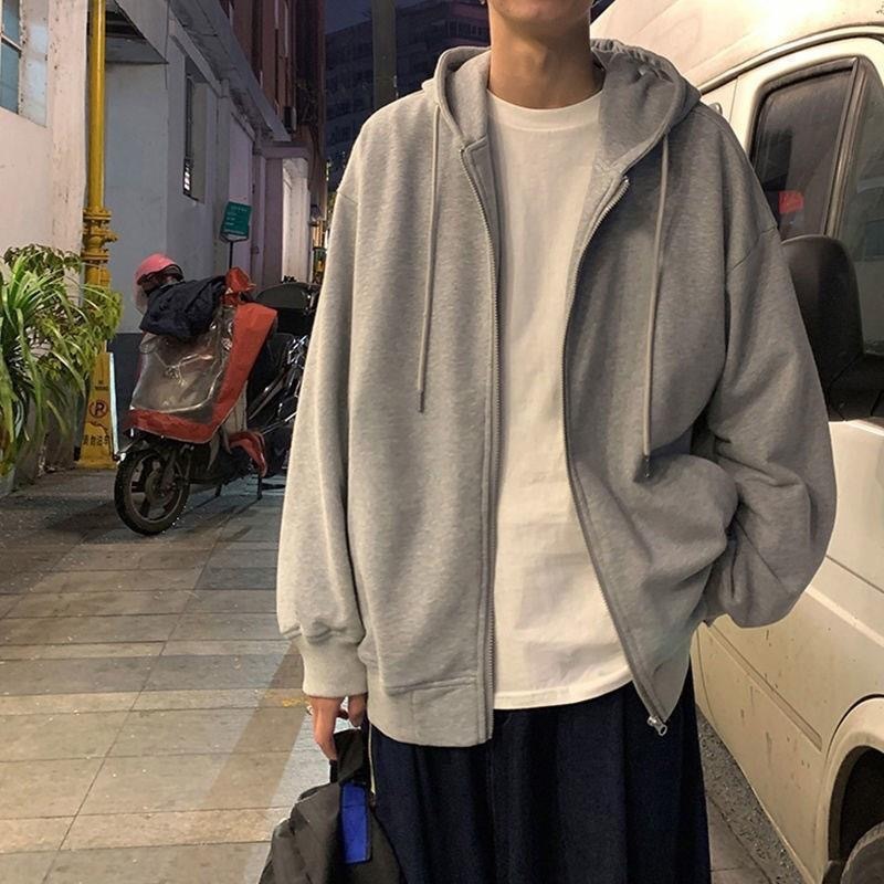 帽子付きのパーカーの男性と春秋のファッションブランドのゆったりした純色のカーディガンのコートの灰色の百合運動のファスナーのカジュアルな上の服|undefined