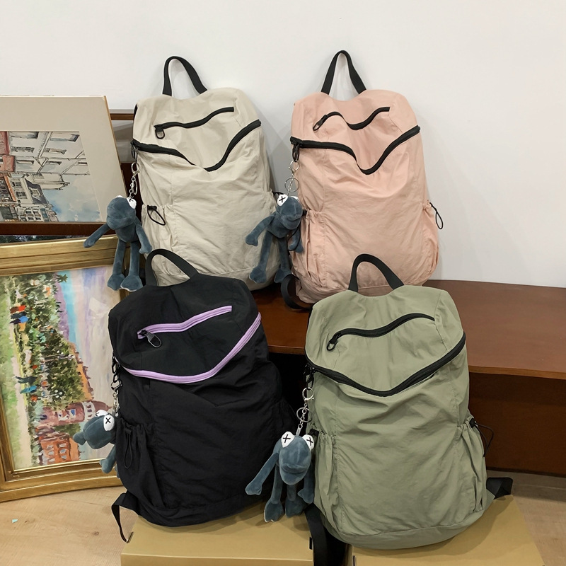 韩国新款百搭尼龙布双肩背包原宿风休闲学生书包轻便大容量背包|undefined