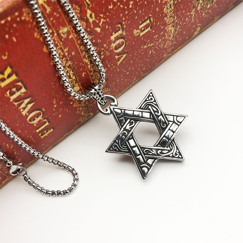 Gestickte Stol Hexagramm Hip Hop Rock Musek Kopfhörer Anhänger Personaliséiert Trendy Männer Halskette_voghion.com