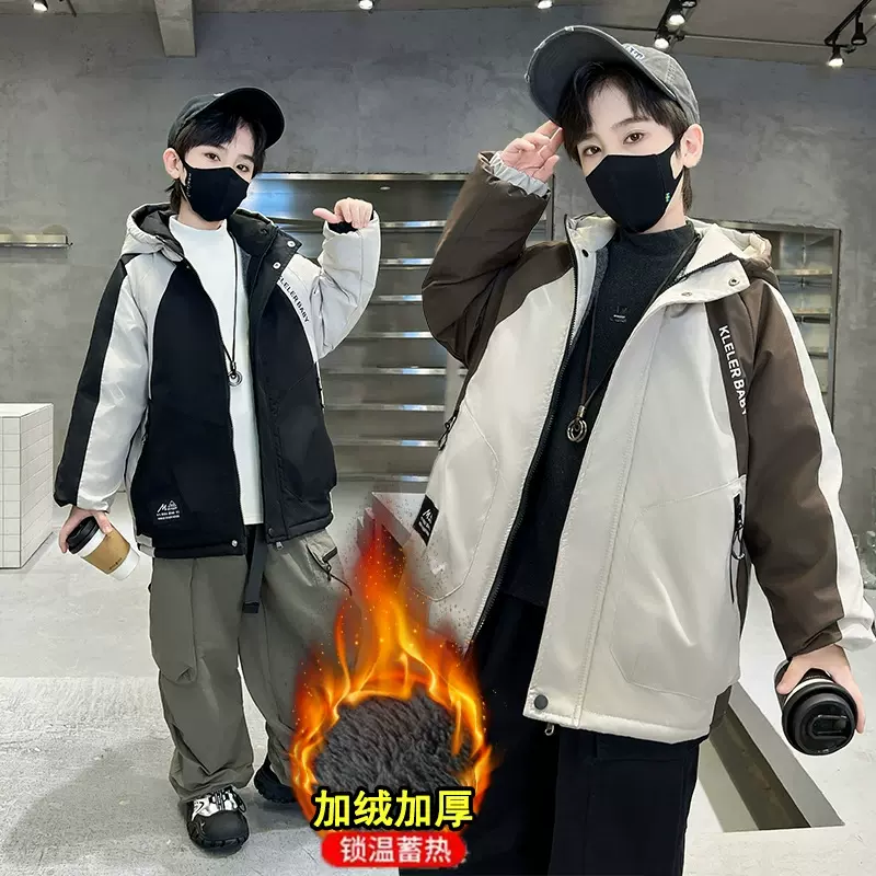 童装儿童羽绒棉服男童冬季中长款男孩加厚时髦连帽保暖外套批发