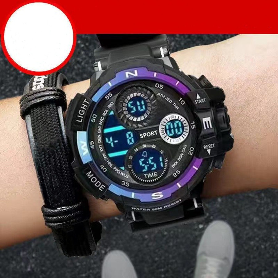 Electronic Watch for Female Students Korean Style Simple Luminous Waterproof Ins Trendy Cool Men's and Women's Junior High School Black Technology Sports