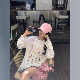 长袖t恤女夏季纯欲宽松可爱猫咪露肩松防晒空调罩衫显瘦外搭小众