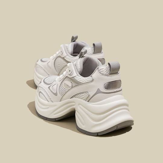 Trendy Dad Shoes for Women, Super Popular 2025 Spring and Autumn New Thick-Soled Height-Increasing Casual Breathable Silver Sneakers