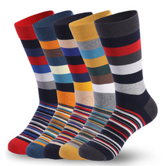 Cross-border socks for autumn and winter, plus-size classic colorful mid-calf socks, thick striped style long socks, geometric trendy socks for men, wholesale