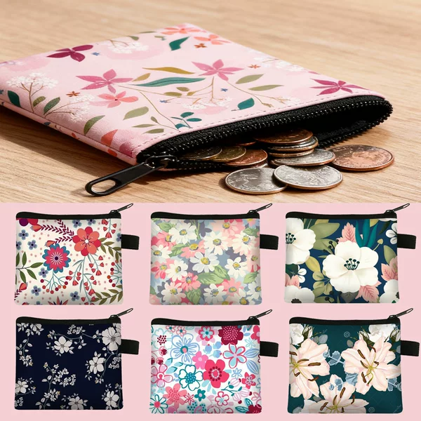 2026 Floral Coin Purse Kidsren's Card Holder Coin Key Storage Bag Coin Bag Small Square Bag Mini Small Wallet