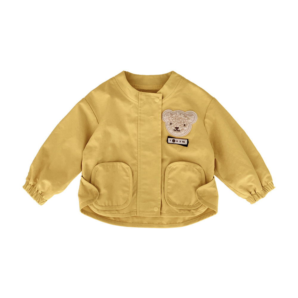 Chaqueta de perfil de oso de dibujos animados para niños coreanos, chaqueta de estilo occidental, ropa de primavera y otoño de algodón para niños y niños de moda