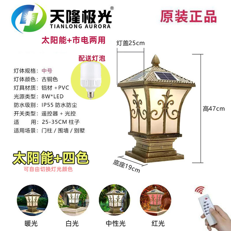 중간 검 꽃 - 태양광 및 전기 이중 목적 청동 - 4색 조명