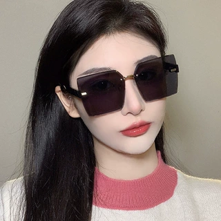新款无框切边网红太阳镜女 抖音同款太阳眼镜渐变色防紫外线墨镜