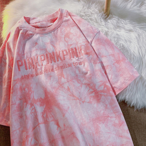 Summer Letter Embroidery Short Sleeve T-shirt for Women Half Sleeve Loose College Style Versatile Casual Ins Couple Top
