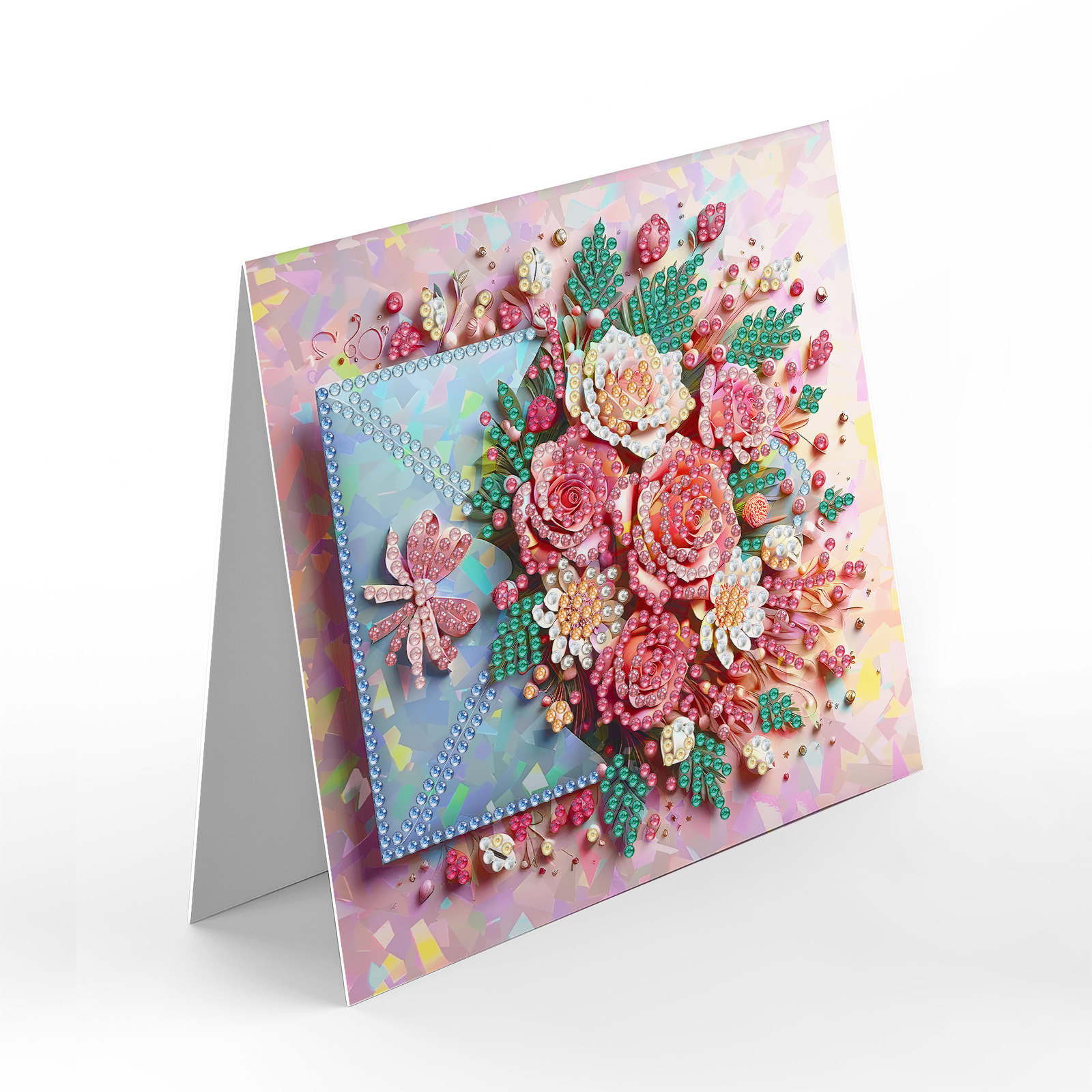 Nuevos diamantes transfronterizos alrededor de la pintura de diamantes DIY flores de Navidad tarjetas de regalo de cumpleaños 12 tarjetas de diamantes