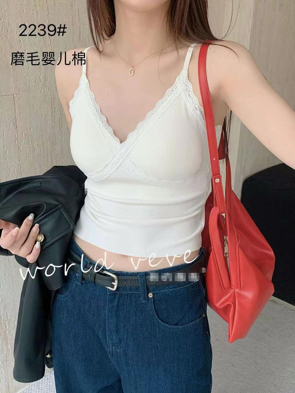 新款秋冬蕾丝花边纯色自带胸垫舒适修身显瘦小吊带磨毛保暖背心女|undefined