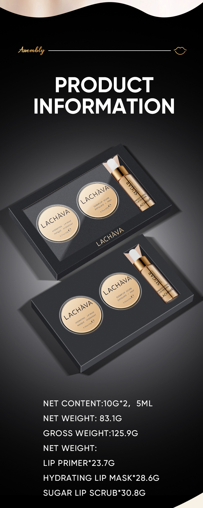 Lippenpfleegset Lippenfilm Lippenpeeling Lippenueleg Lippenfalenverblendung Dräi-Stéck-Set fir Lippenpfleeg_voghion.com