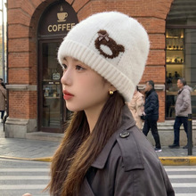 甜美蝴蝶结包头帽可爱小熊毛线帽时尚百搭针织帽秋冬显脸小帽子女