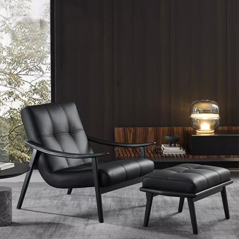 意式極簡網紅真皮單人椅北歐設計師客廳休閒椅子現代復古沙發單椅