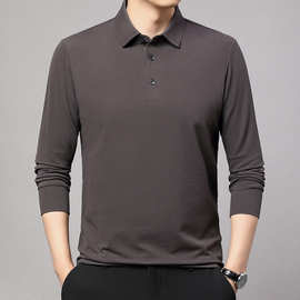 高档男士T恤品牌秋冬羊绒商务休闲百搭纯色长袖简约舒适男装上衣